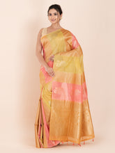 KAVVYA  YELLOW PINK ALTERNATELY STRIPED SILK SAREE